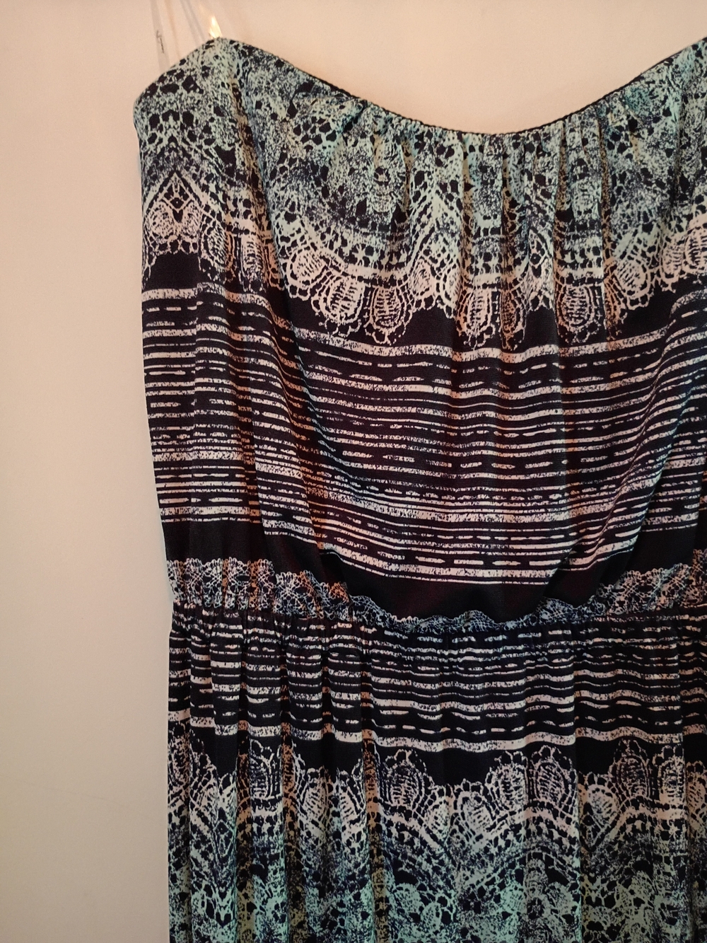 Trixxi Strapless Navy and Aqua Patterned Maxi Dress - Picture 3 of 6